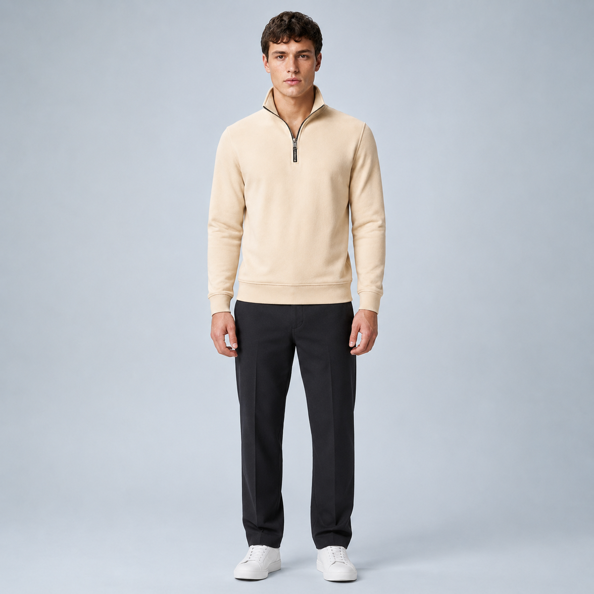 Men's Quarter-Zip Pullover Sweatshirt Black Canvas