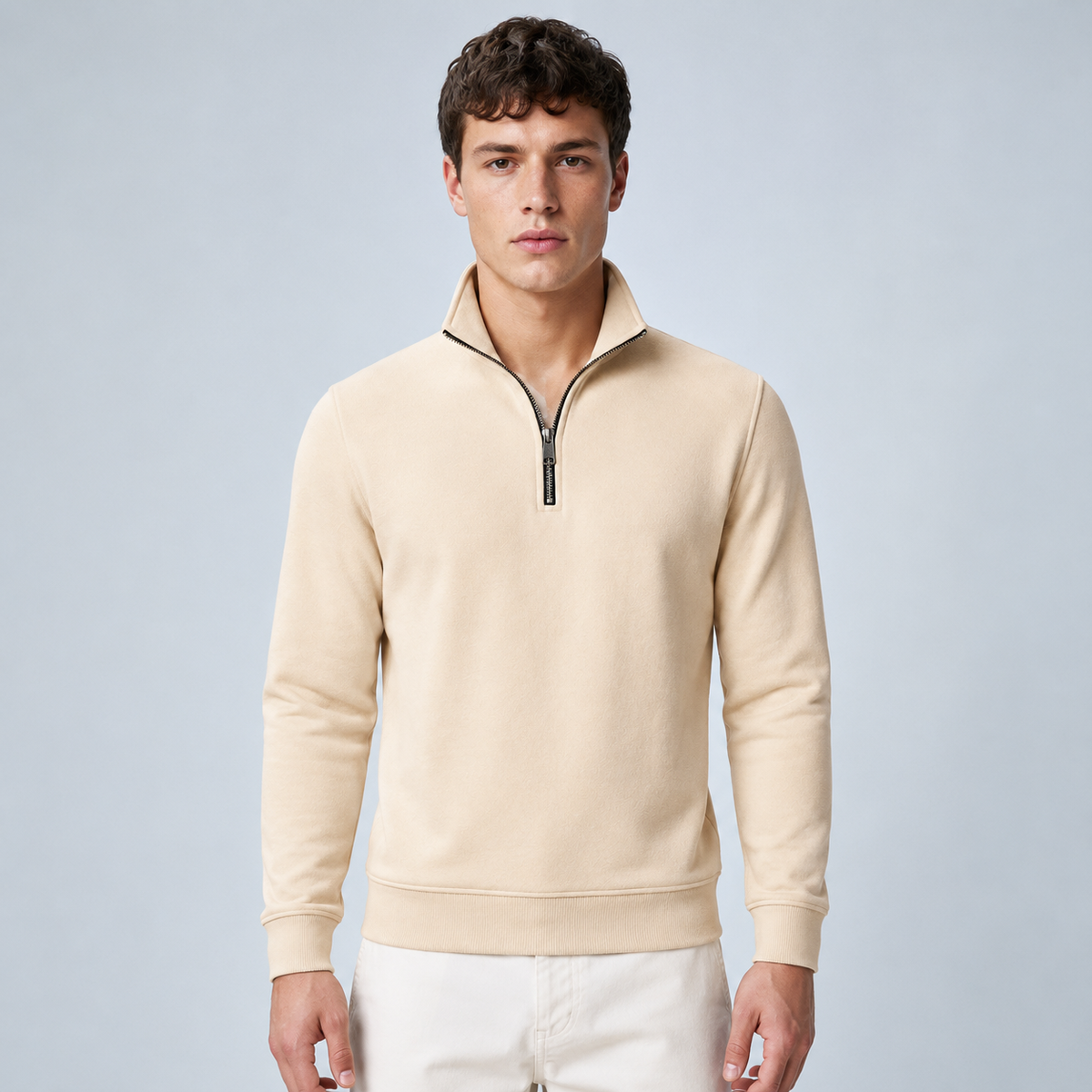 Men's Quarter-Zip Pullover Sweatshirt Black Canvas