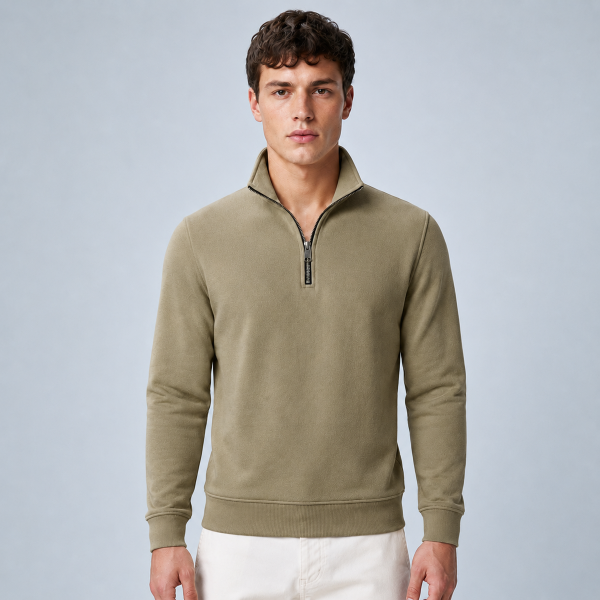 Men's Quarter-Zip Pullover Sweatshirt Black Canvas