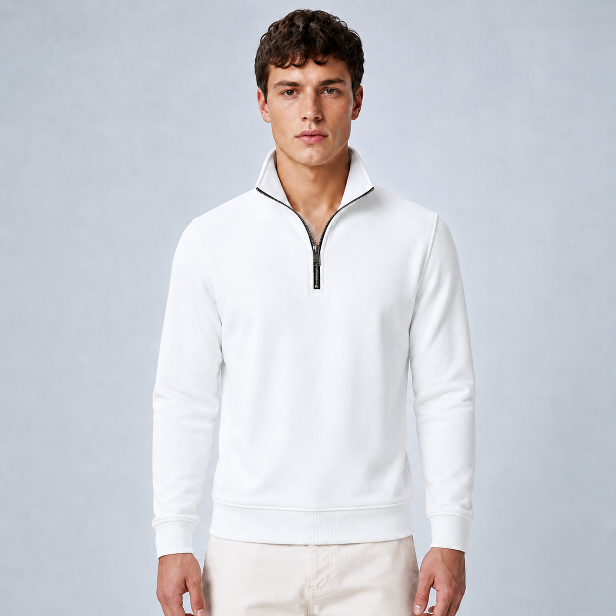 Men's Quarter-Zip Pullover Sweatshirt Black Canvas