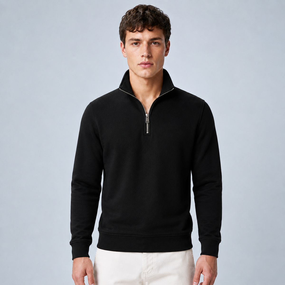 Men's Quarter-Zip Pullover Sweatshirt Black Canvas