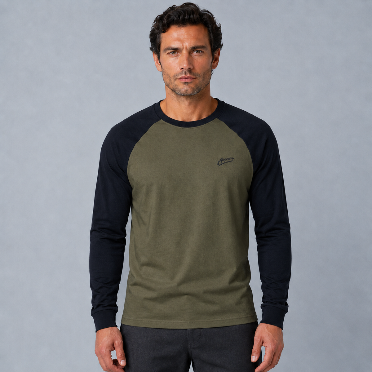 Men's Raglan Sleeve Contrast Baseball T-Shirt Black Canvas