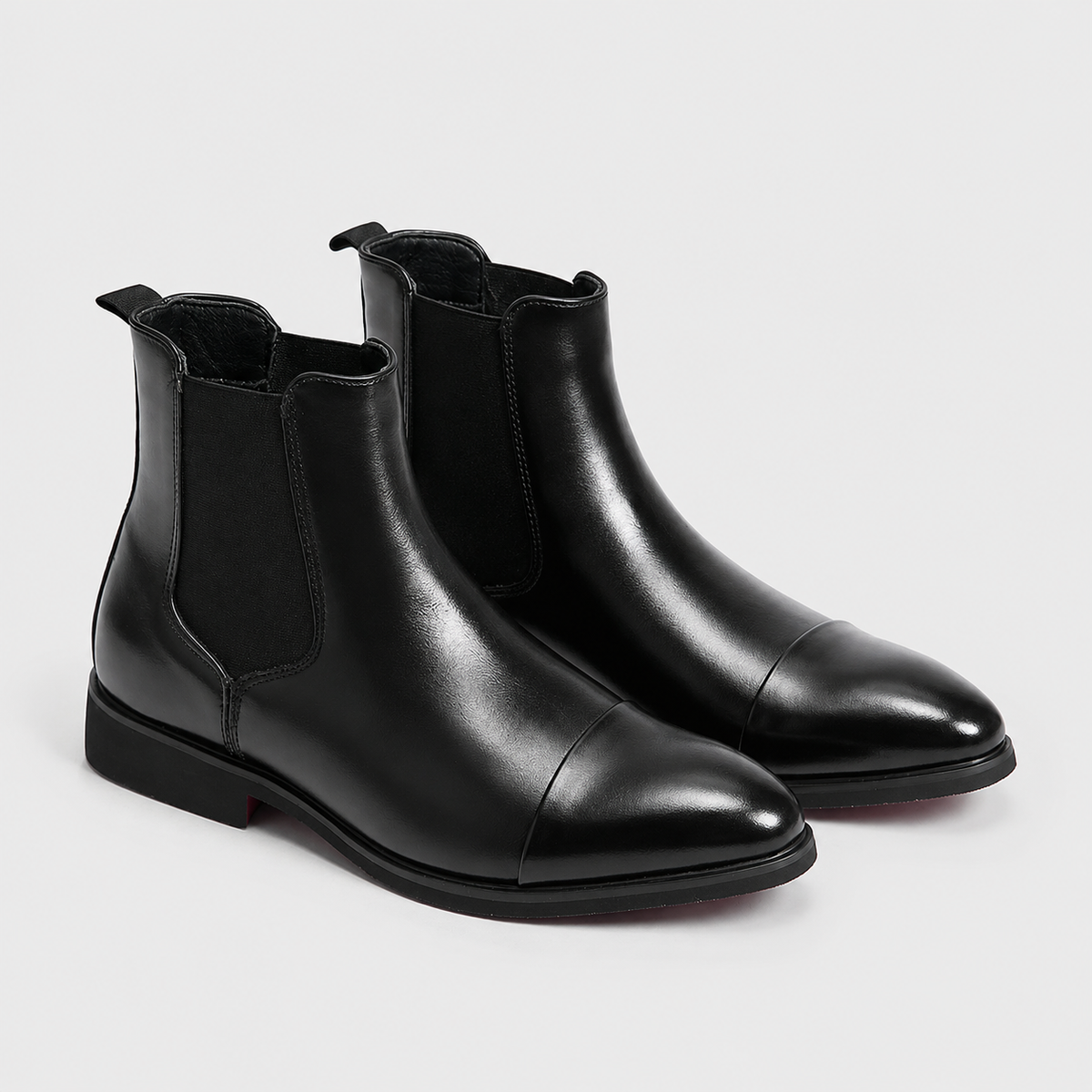 Men's Round Toe Slip-On Chelsea Boots Black Canvas