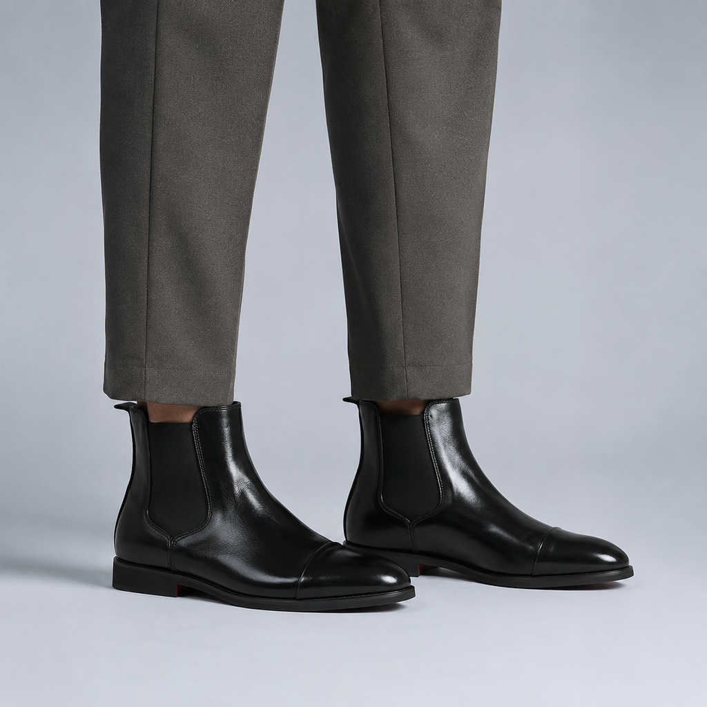 Men's Round Toe Slip-On Chelsea Boots Black Canvas
