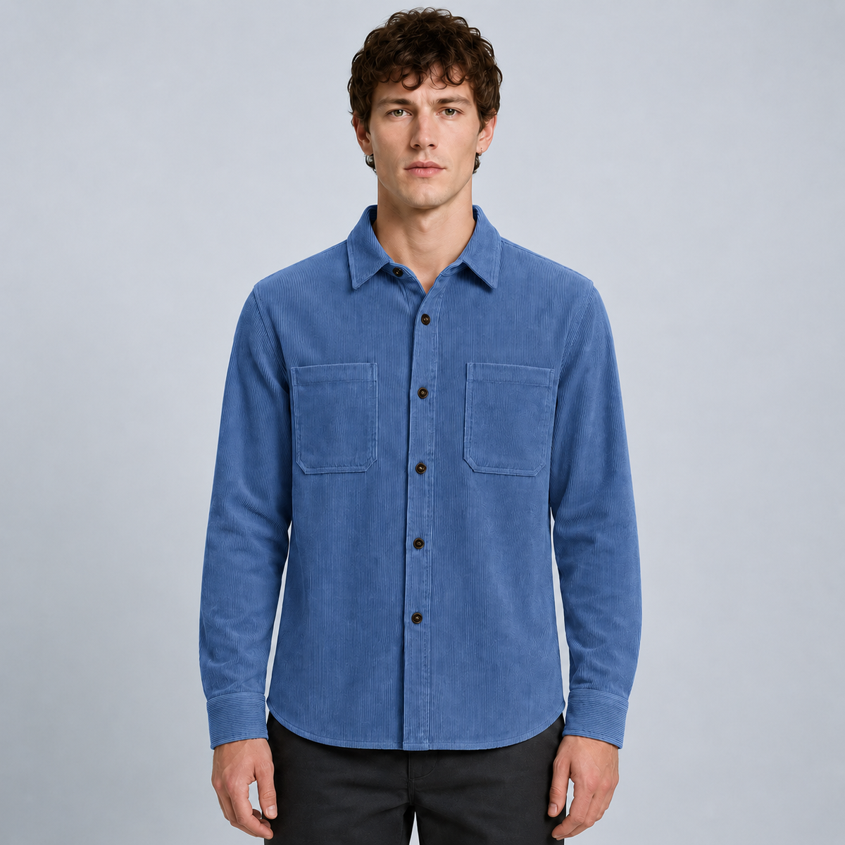 Men's Slim Fit Corduroy Button-Down Shirt Black Canvas