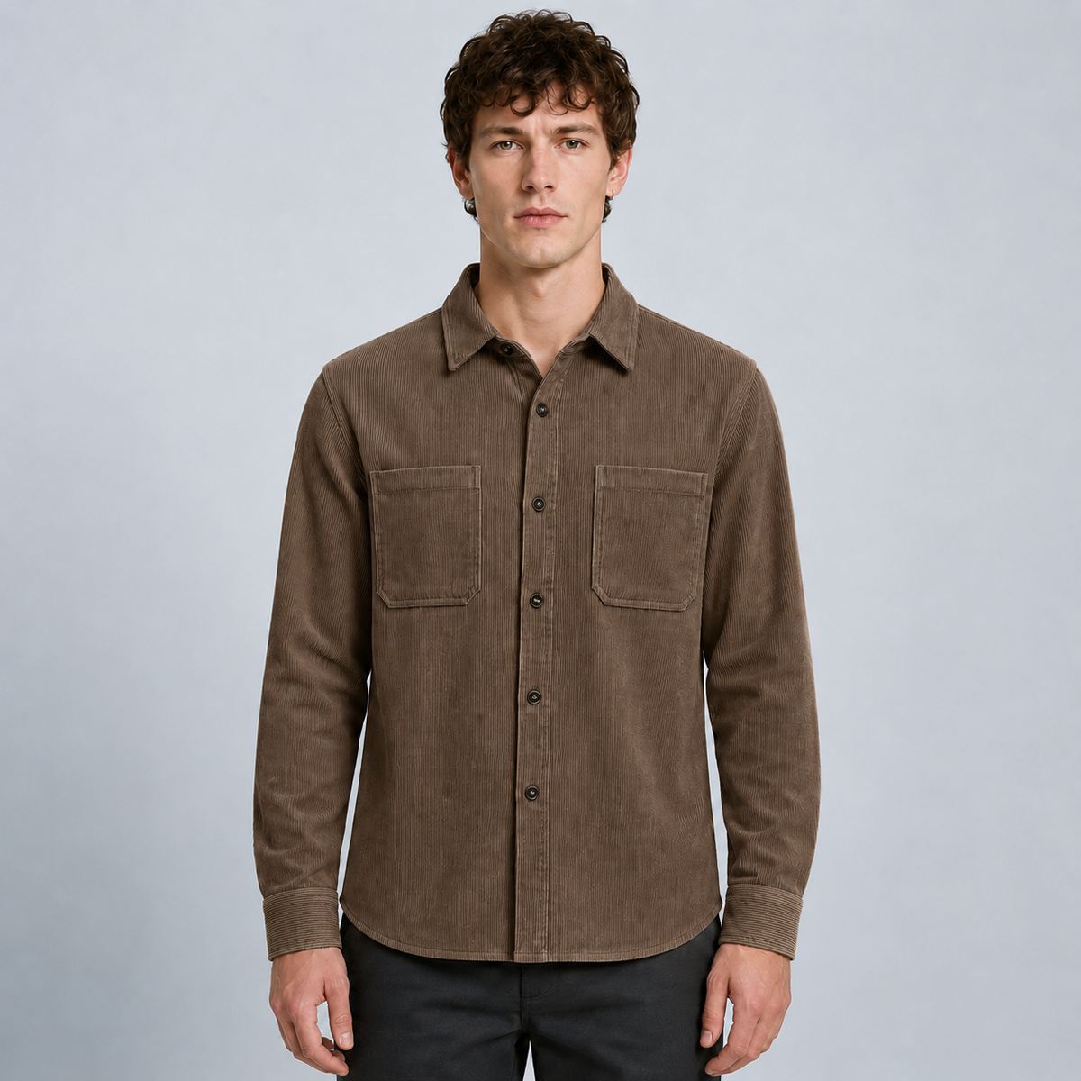 Men's Slim Fit Corduroy Button-Down Shirt Black Canvas
