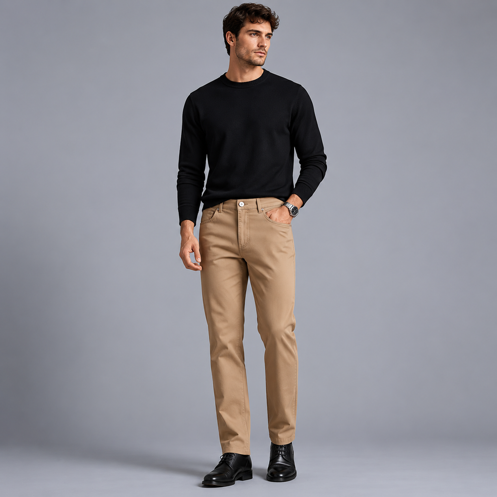 Men's Slim Fit Cotton Formal Zip Pocket Trousers Black Canvas