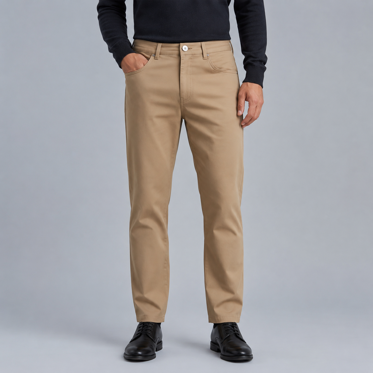 Men's Slim Fit Cotton Formal Zip Pocket Trousers Black Canvas