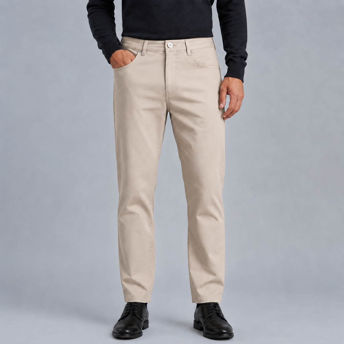 Men's Slim Fit Cotton Formal Zip Pocket Trousers Black Canvas
