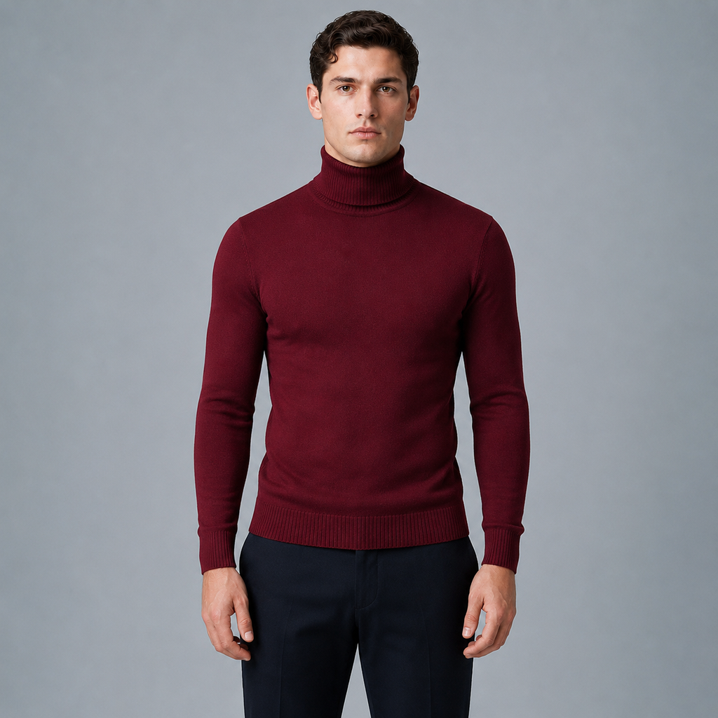 Men's Slim Fit Cotton Turtleneck Knit Jumper Black Canvas