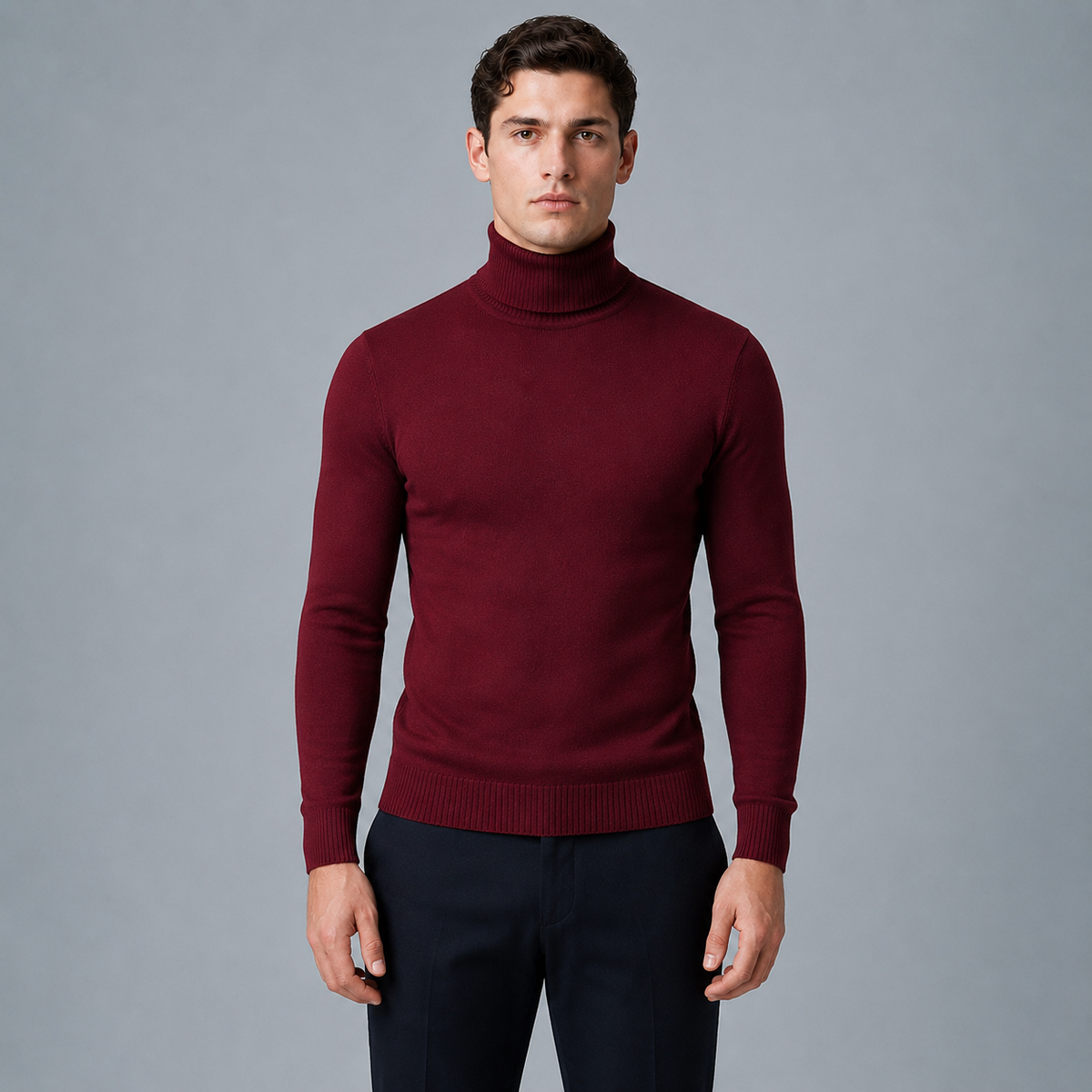 Men's Slim Fit Cotton Turtleneck Knit Jumper Black Canvas