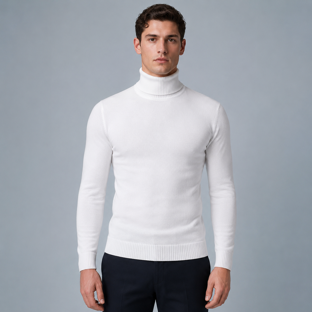 Men's Slim Fit Cotton Turtleneck Knit Jumper Black Canvas