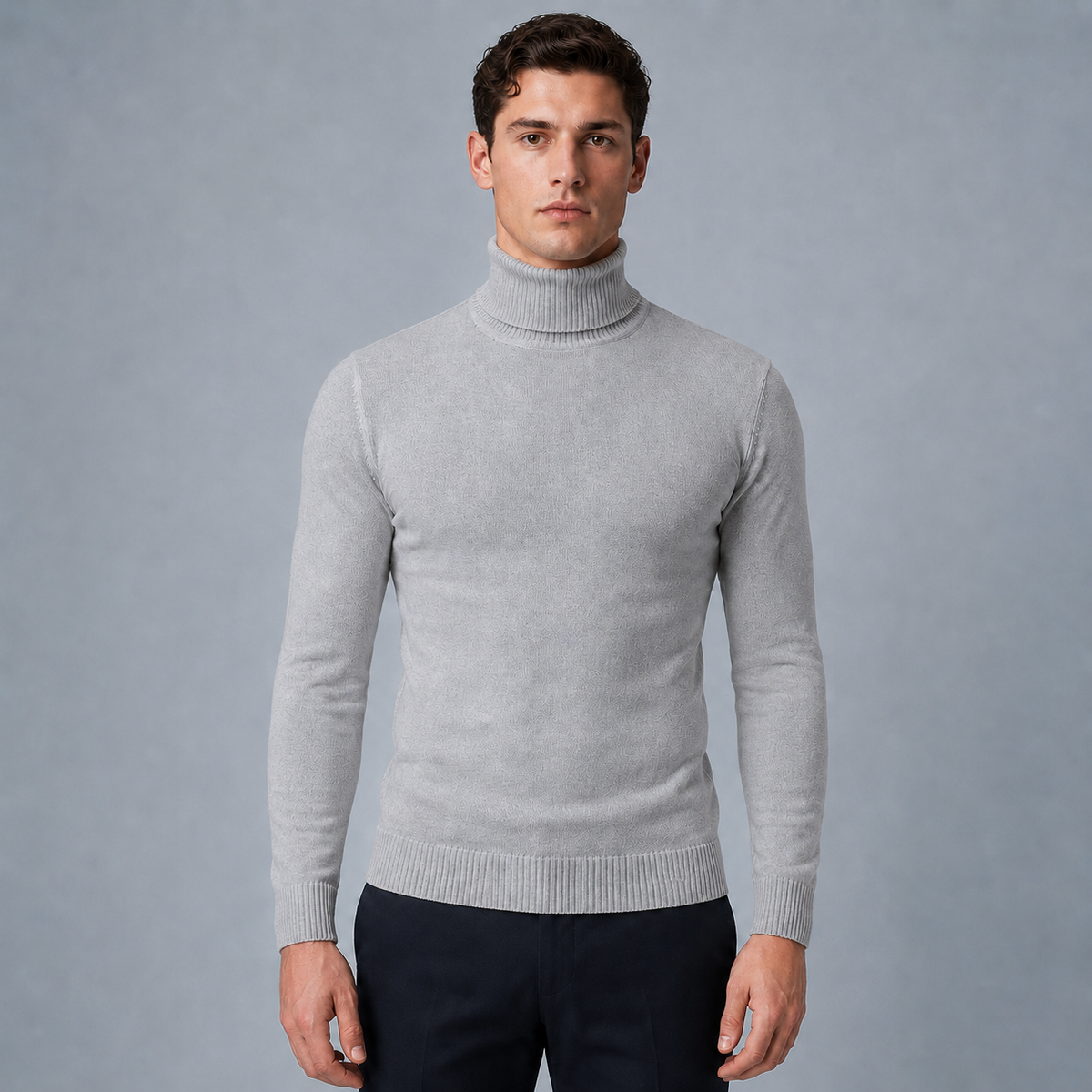 Men's Slim Fit Cotton Turtleneck Knit Jumper Black Canvas