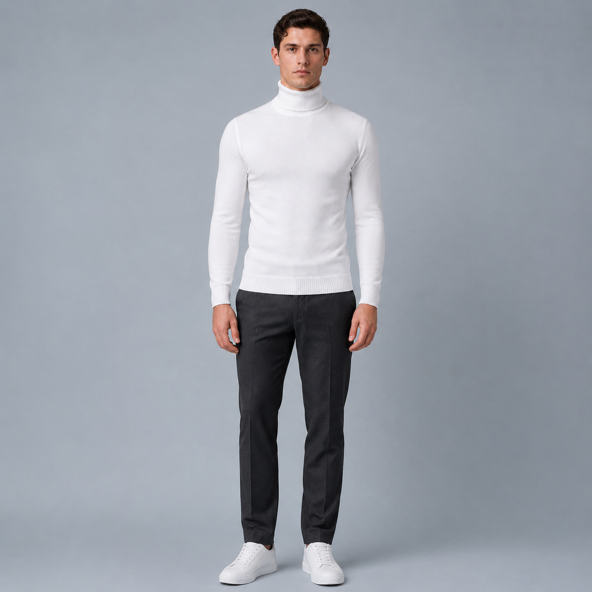 Men's Slim Fit Cotton Turtleneck Knit Jumper Black Canvas