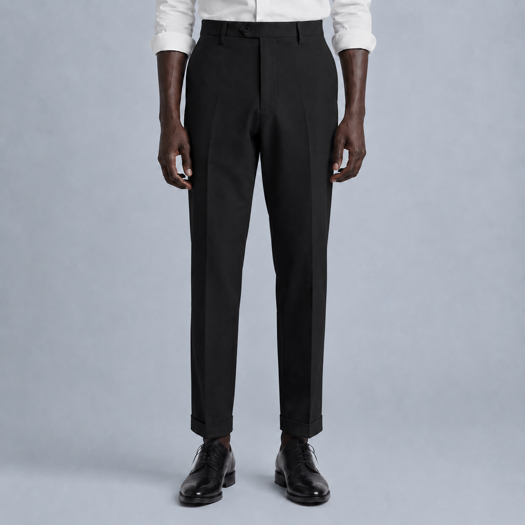 Men's Slim Fit Formal Tailored Trousers Black Canvas