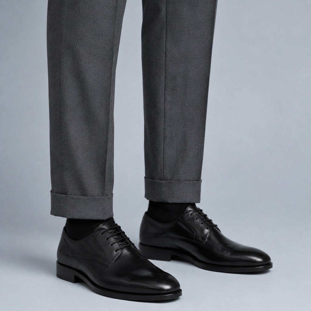 Men's Slim Fit Formal Tailored Trousers Black Canvas