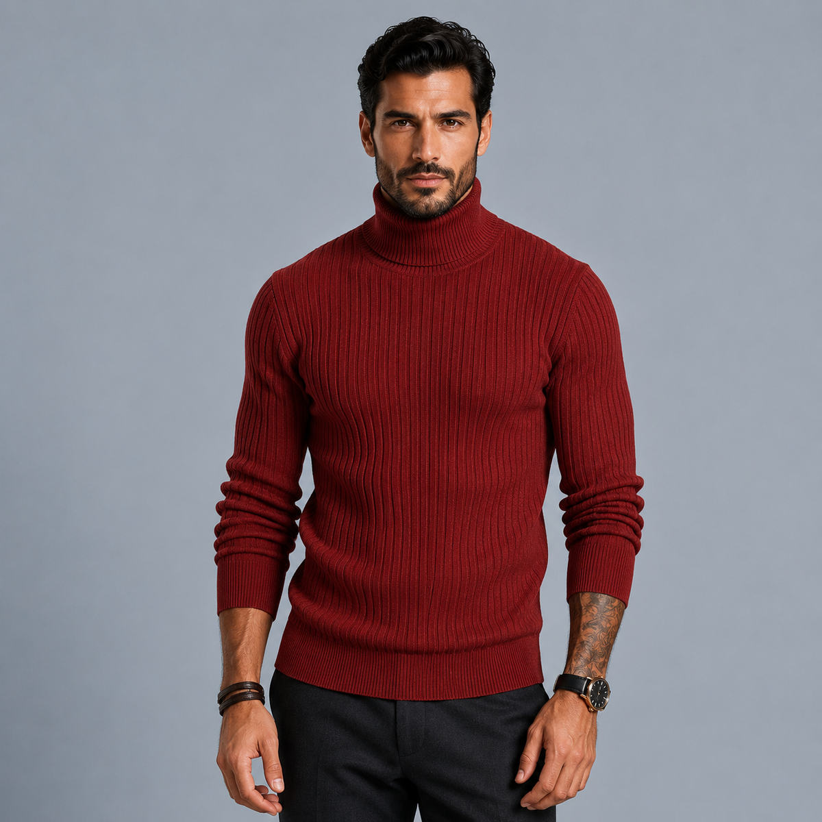 Men's Slim Fit Heavyweight Turtleneck Jumper Black Canvas