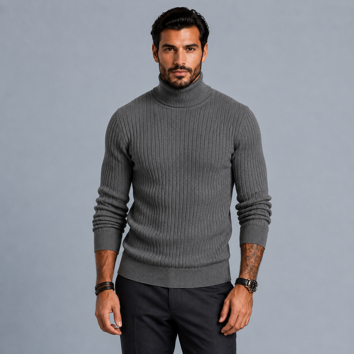Men's Slim Fit Heavyweight Turtleneck Jumper Black Canvas