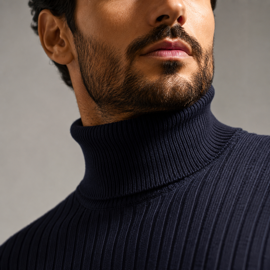 Men's Slim Fit Heavyweight Turtleneck Jumper Black Canvas