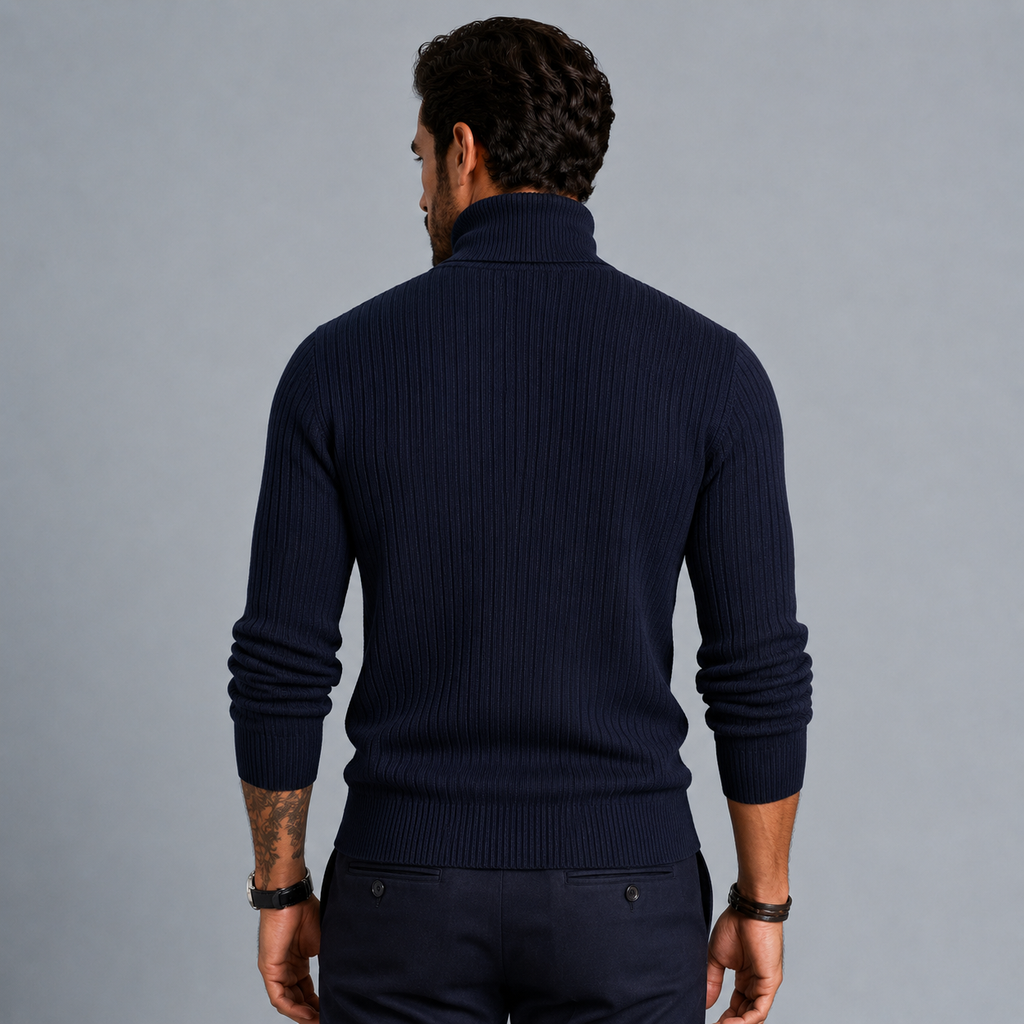Men's Slim Fit Heavyweight Turtleneck Jumper Black Canvas
