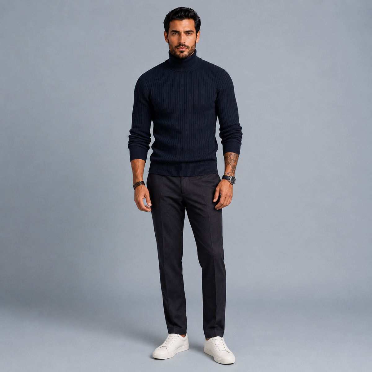 Men's Slim Fit Heavyweight Turtleneck Jumper Black Canvas