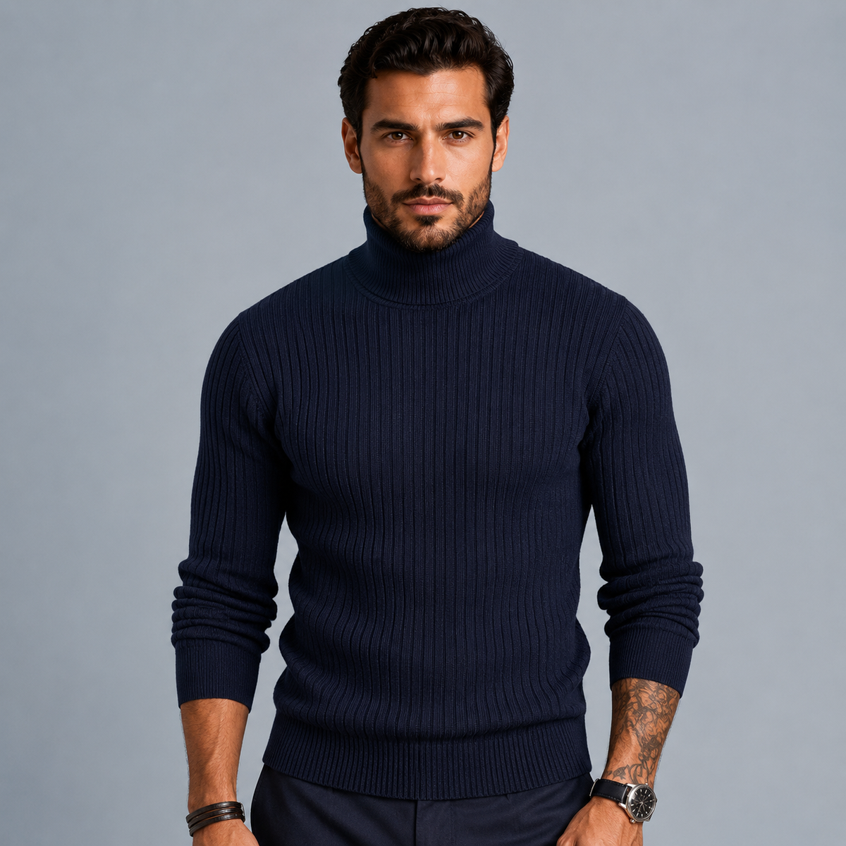 Men's Slim Fit Heavyweight Turtleneck Jumper Black Canvas