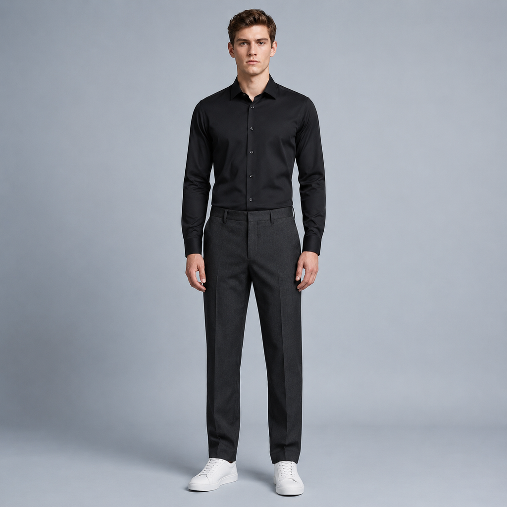 Men's Slim Fit Long Sleeve Black Shirt Black Canvas