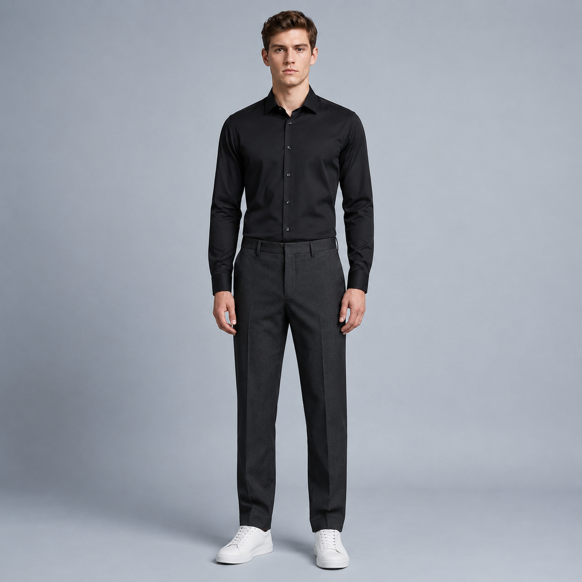 Men's Slim Fit Long Sleeve Black Shirt Black Canvas