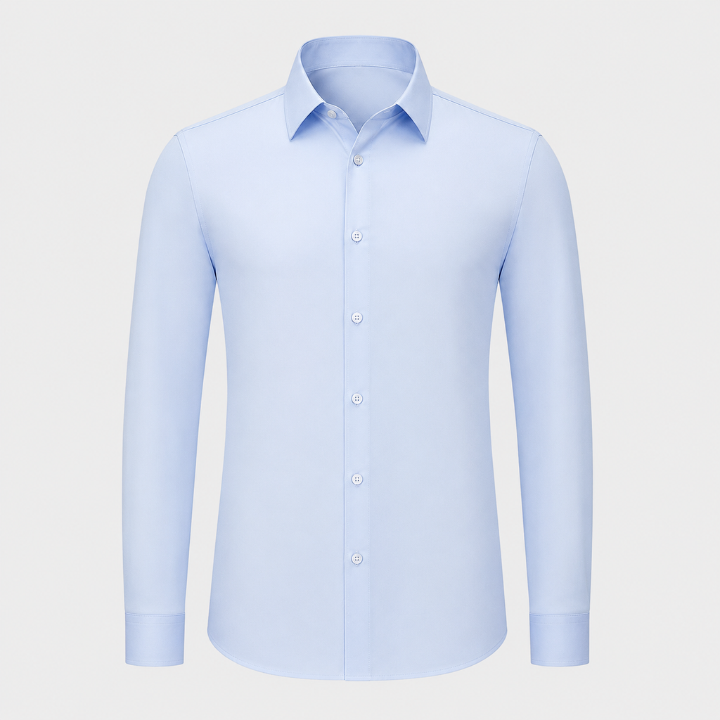 Men's Slim Fit Long Sleeve Light Blue Shirt Black Canvas