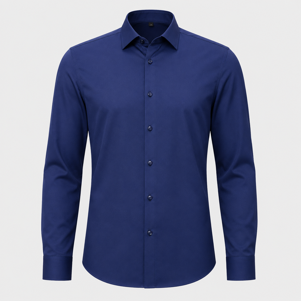 Men's Slim Fit Long Sleeve Navy Blue Shirt Black Canvas