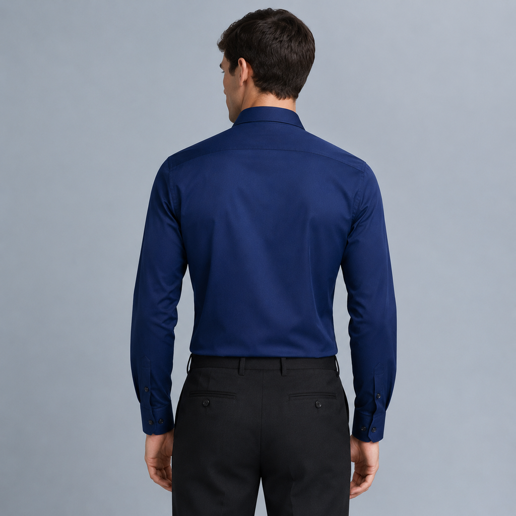 Men's Slim Fit Long Sleeve Navy Blue Shirt Black Canvas