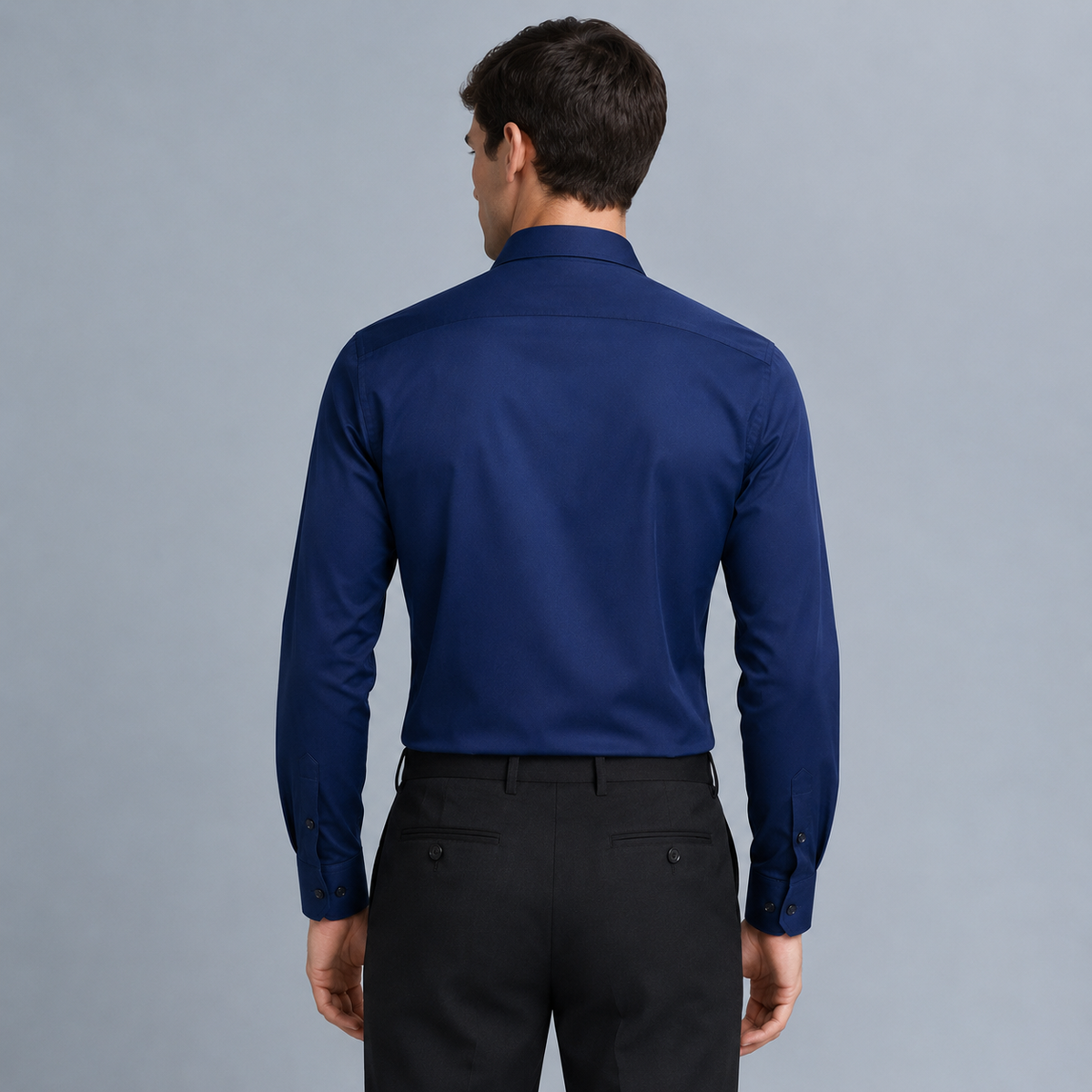 Men's Slim Fit Long Sleeve Navy Blue Shirt Black Canvas