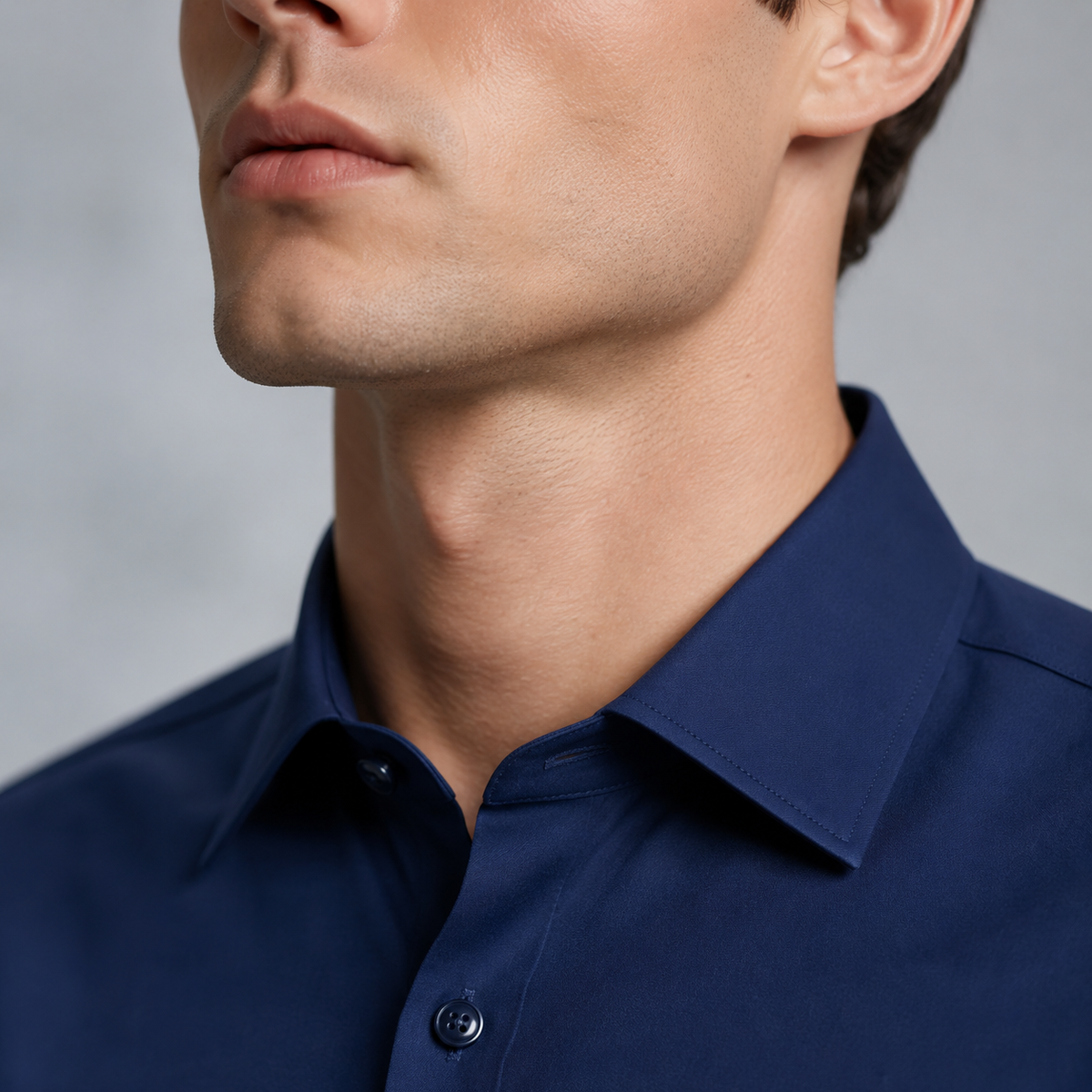 Men's Slim Fit Long Sleeve Navy Blue Shirt Black Canvas