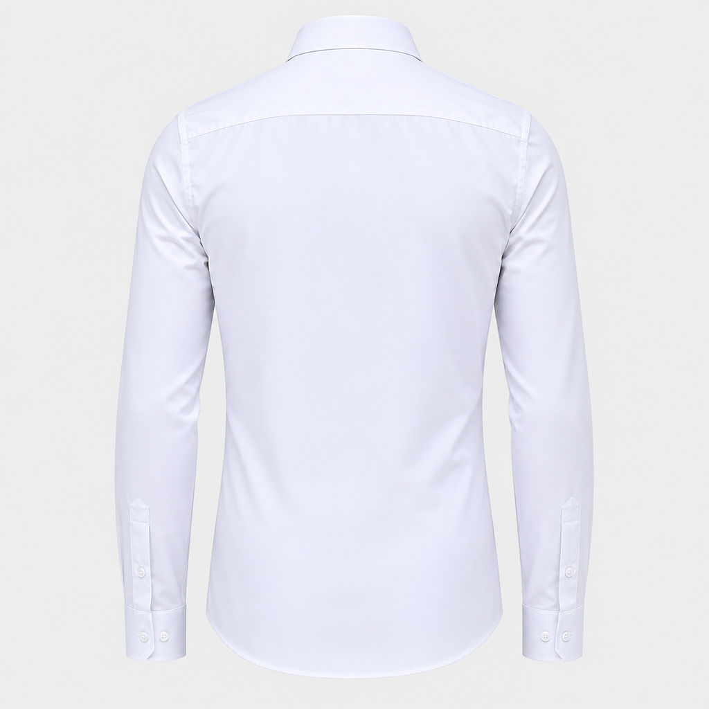 Men's Slim Fit Long Sleeve White Shirt Black Canvas