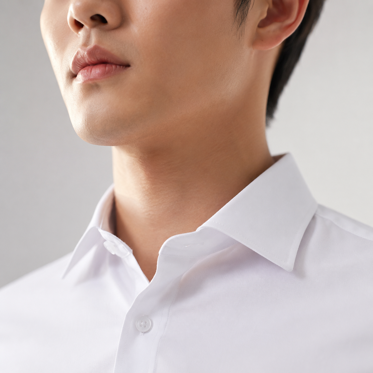 Men's Slim Fit Long Sleeve White Shirt Black Canvas