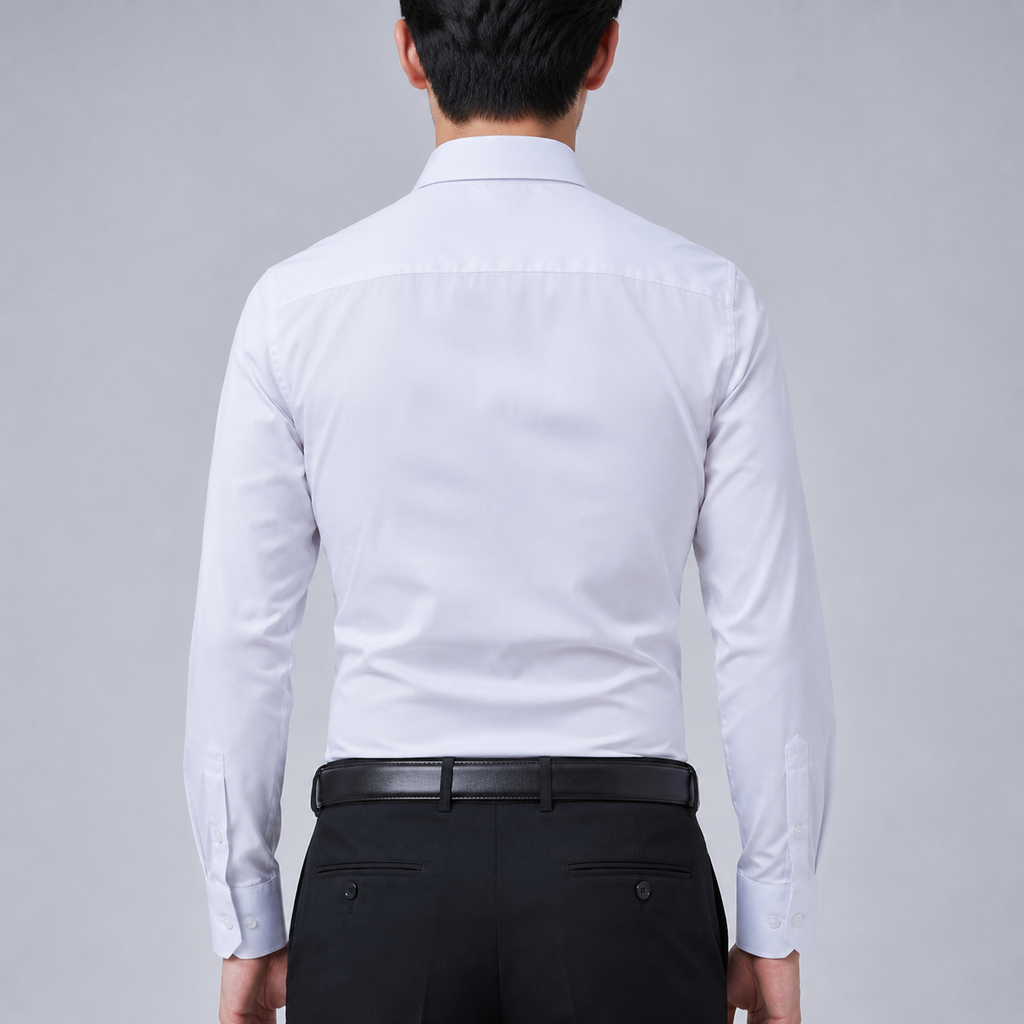 Men's Slim Fit Long Sleeve White Shirt Black Canvas