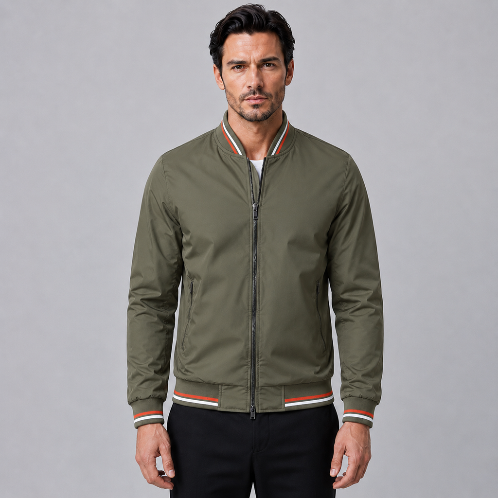 Men's Slim Fit Solid Bomber Baseball Jacket Black Canvas