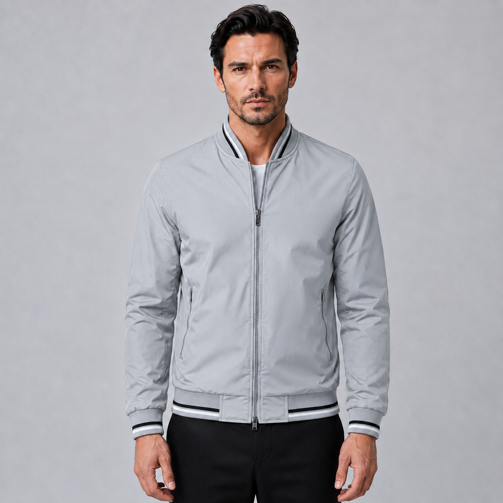 Men's Slim Fit Solid Bomber Baseball Jacket Black Canvas