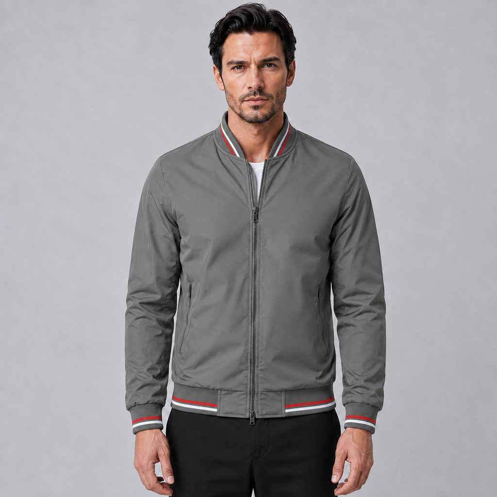 Men's Slim Fit Solid Bomber Baseball Jacket Black Canvas