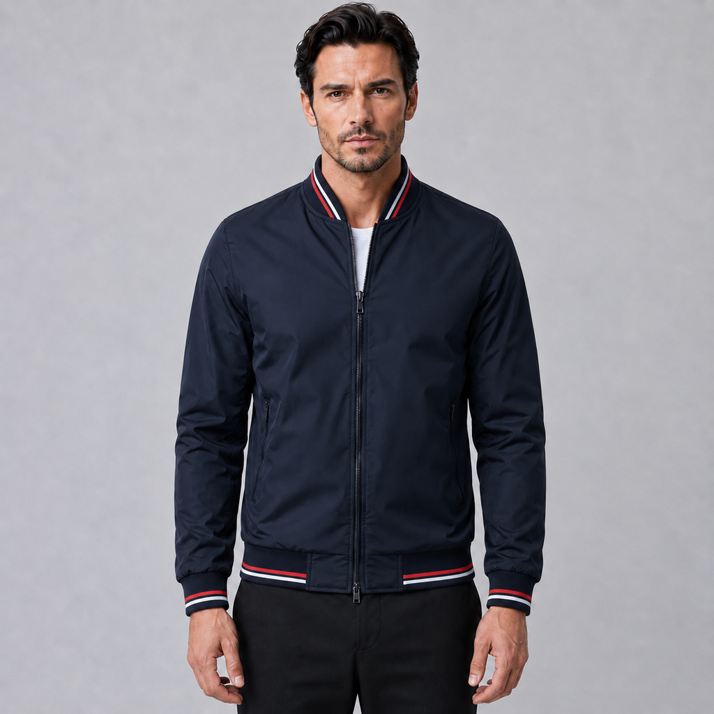 Men's Slim Fit Solid Bomber Baseball Jacket Black Canvas