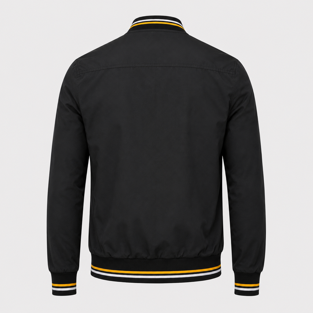 Men's Slim Fit Solid Bomber Baseball Jacket Black Canvas