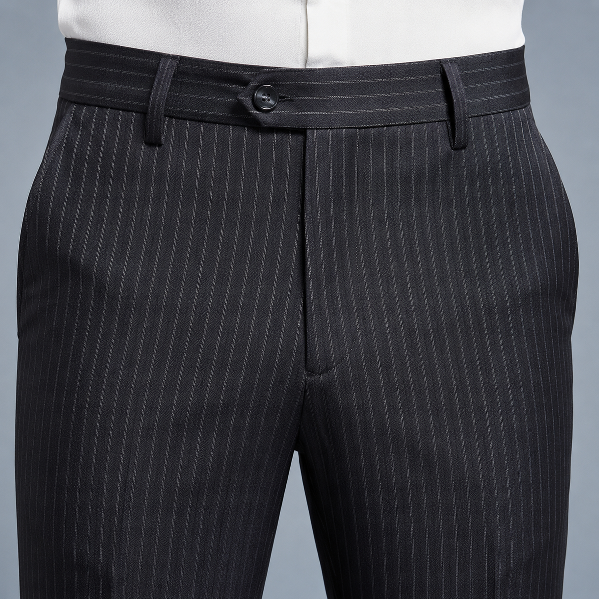 Men's Slim Fit Striped Smart Suit Trousers Black Canvas