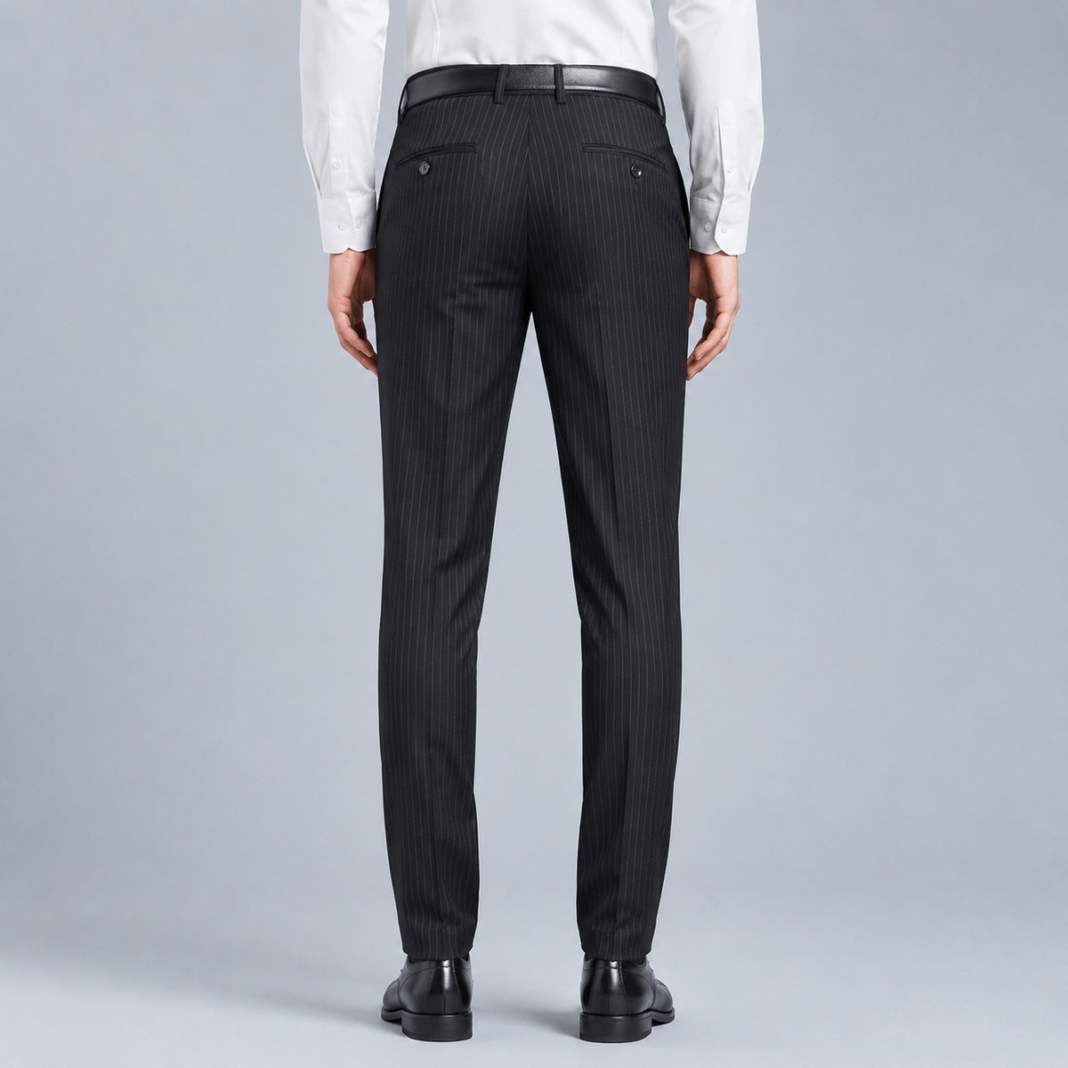 Men's Slim Fit Striped Smart Suit Trousers Black Canvas