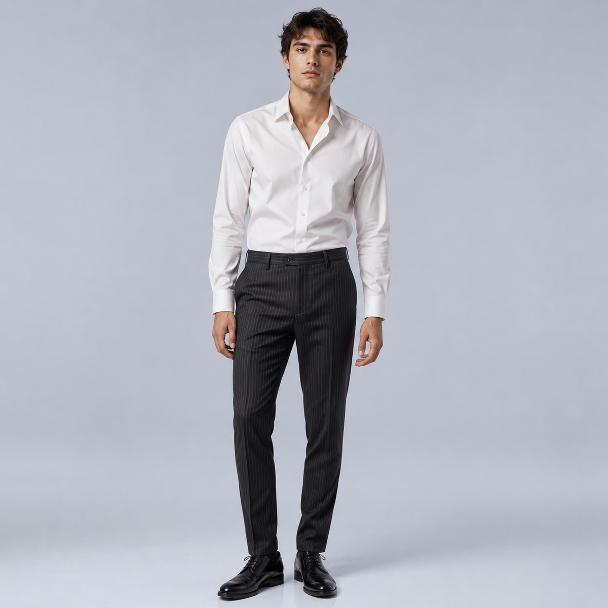 Men's Slim Fit Striped Smart Suit Trousers Black Canvas