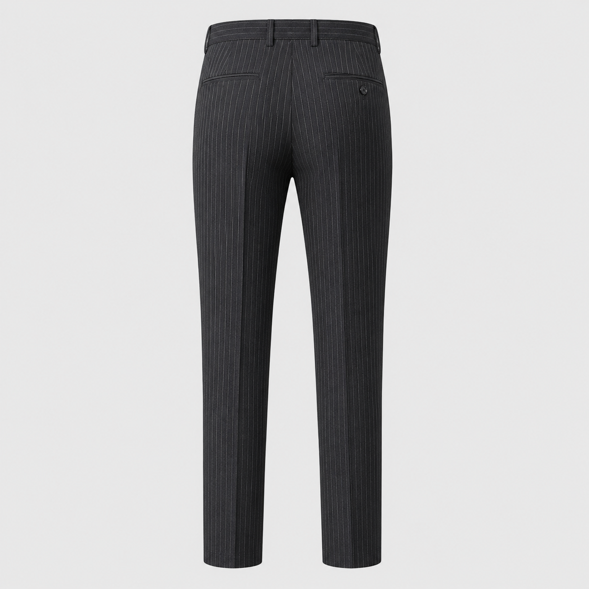 Men's Slim Fit Striped Smart Suit Trousers Black Canvas