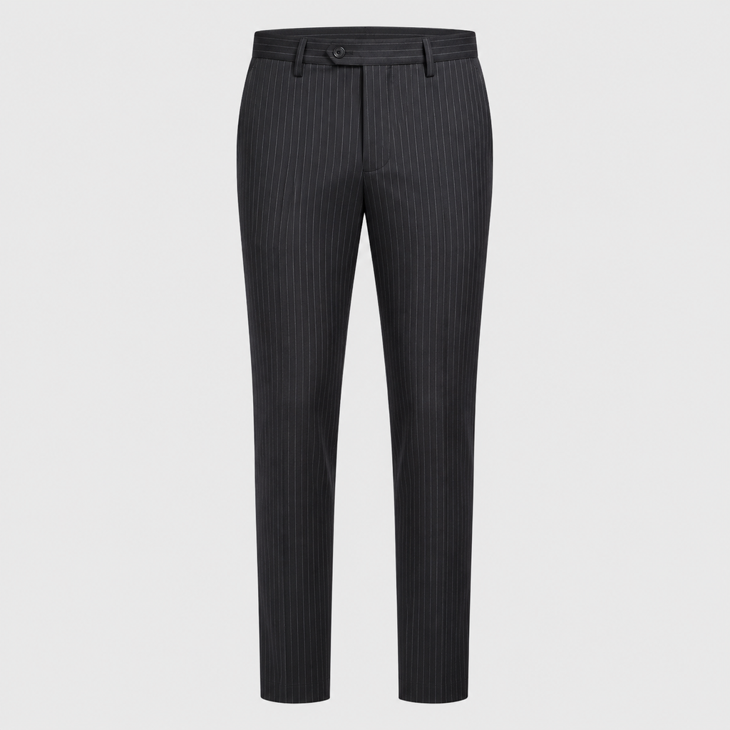 Men's Slim Fit Striped Smart Suit Trousers Black Canvas
