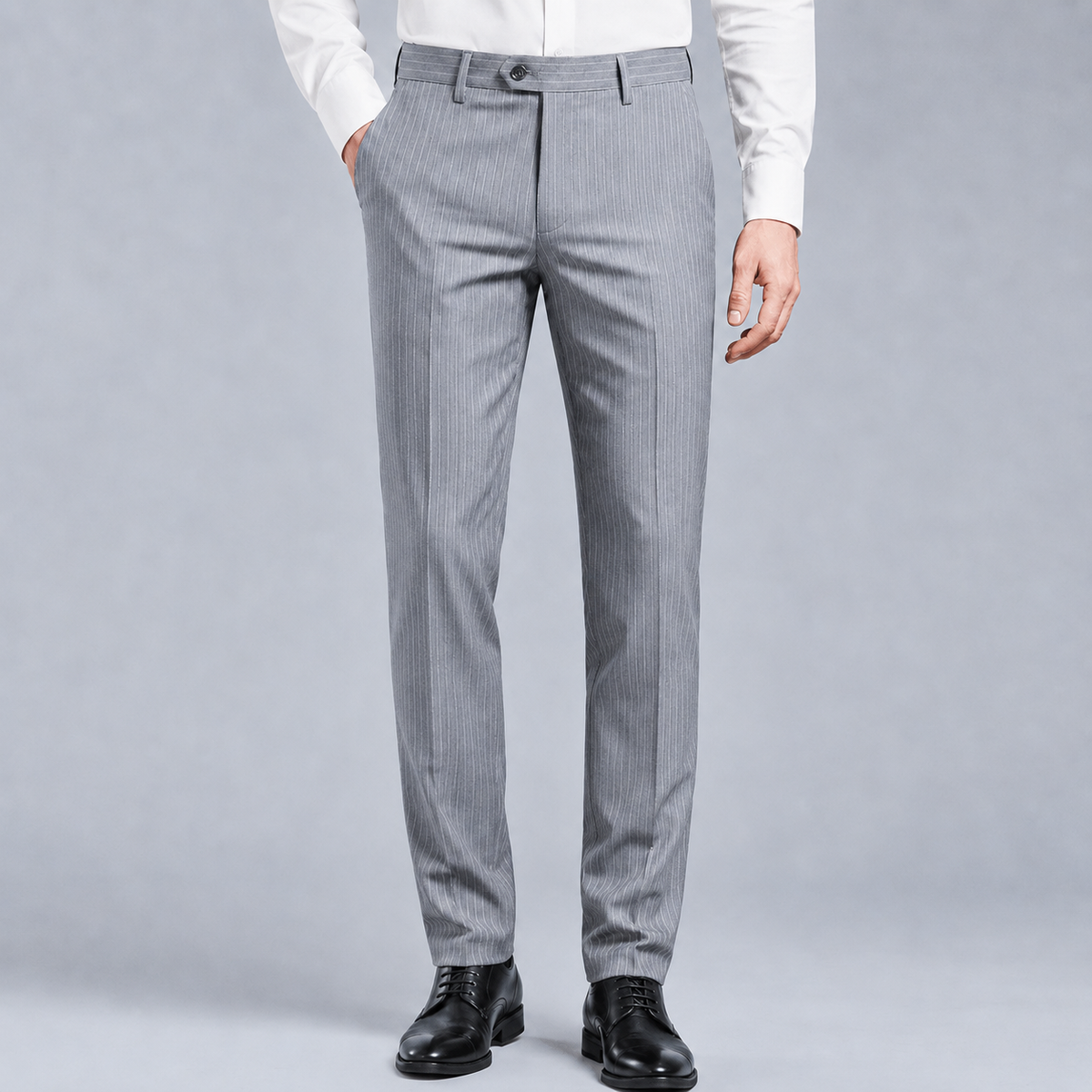Men's Slim Fit Striped Smart Suit Trousers Black Canvas