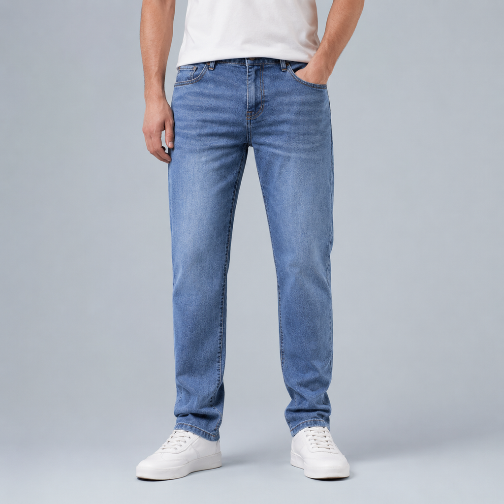 Men's Slim Straight Elastic Cotton Jeans Black Canvas