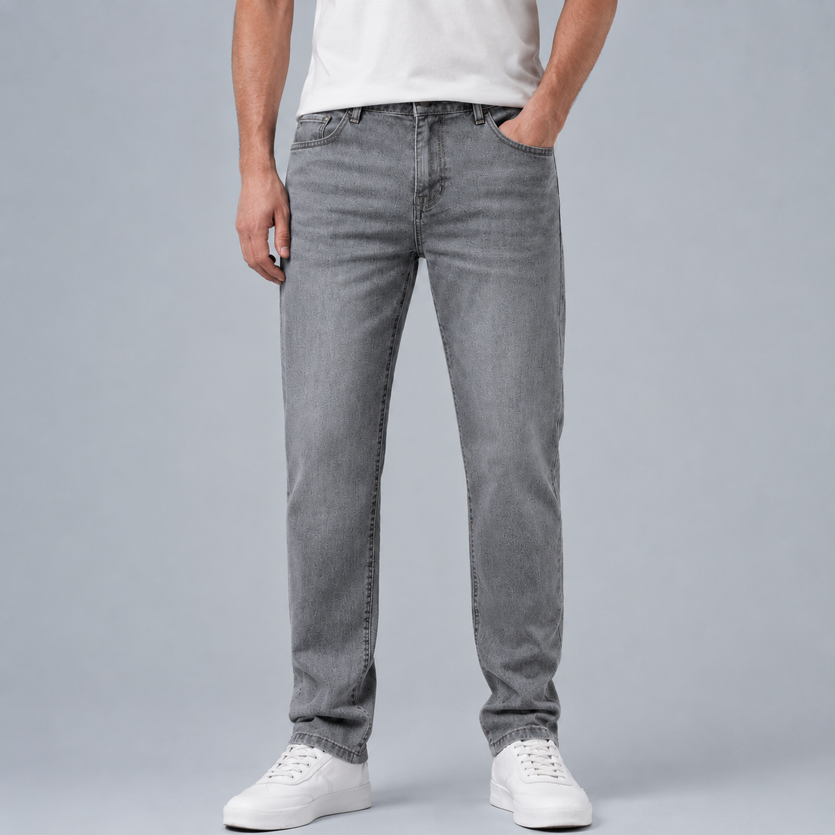 Men's Slim Straight Elastic Cotton Jeans Black Canvas