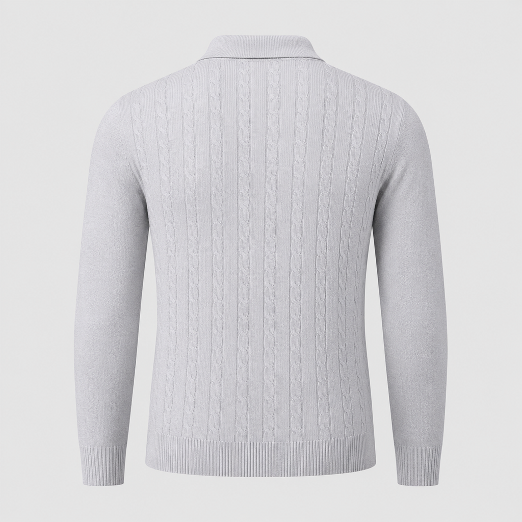 Men's Slim V-Neck Cable Knit Button Jumper Black Canvas